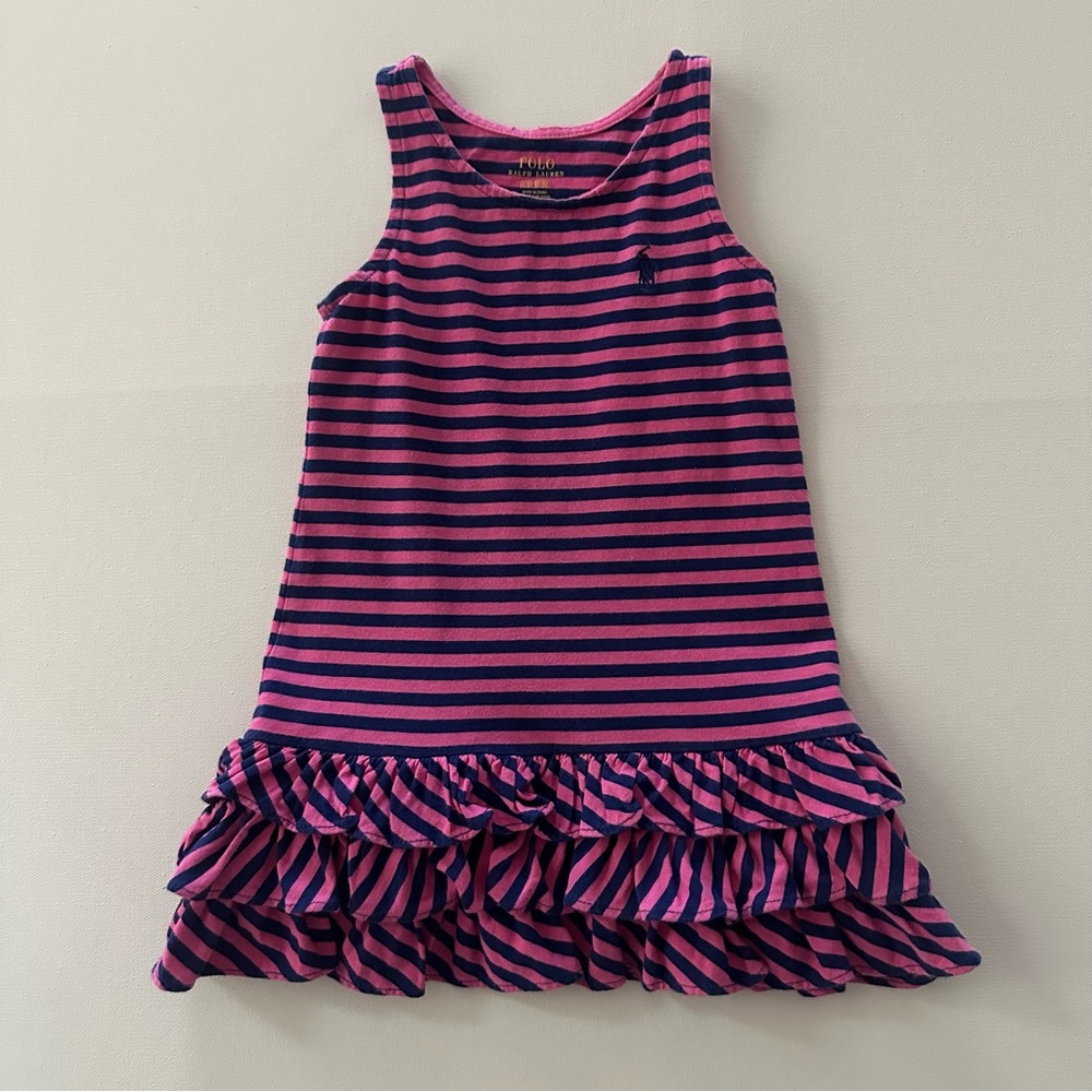 Polo Ralph Lauren 2T Toddler Girl Pink Navy Striped Dress Sundress Summer